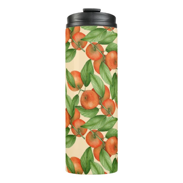 Mandarine Wasserfarbe, nahtlose Fruchtmuster. Thermosbecher (Vorderseite)