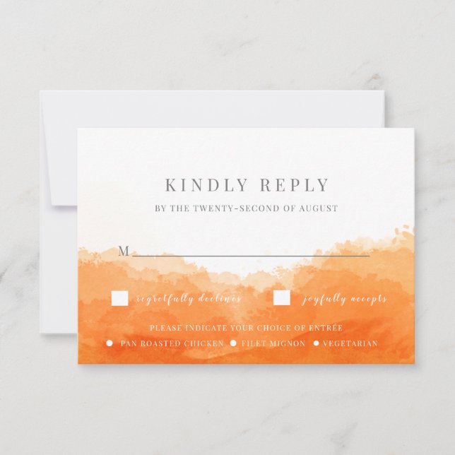 Mandarine Watercolor Wedding RSVP Card Einladung (Vorderseite)