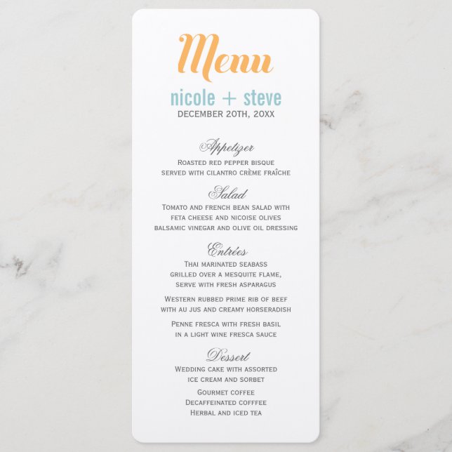 Mandarine Wedding Menu Cards Menükarte (Vorderseite)