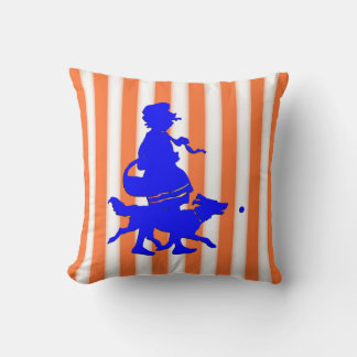 Mandarine Weiße Streifen Kinderhund Blaue Silhouet Kissen