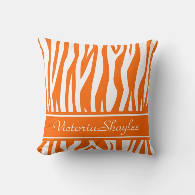 Mandarine Zebra Print mit benutzerdefiniertem Text Kissen (Vorderseite)