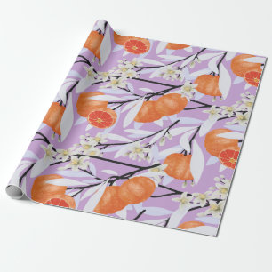Mandarine Zitrus Blütenzweige Floral Lilac Geschenkpapier