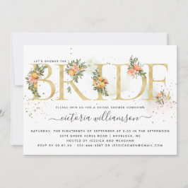 Mandarine Zitrus und Brautparty aus Gold und Blume Einladung