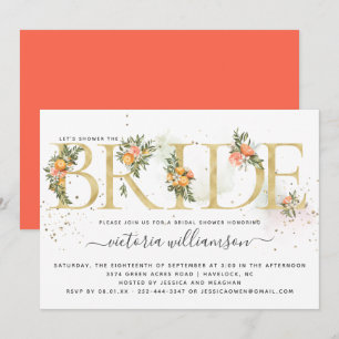 Mandarine Zitrus und Brautparty aus Gold und Blume Einladung