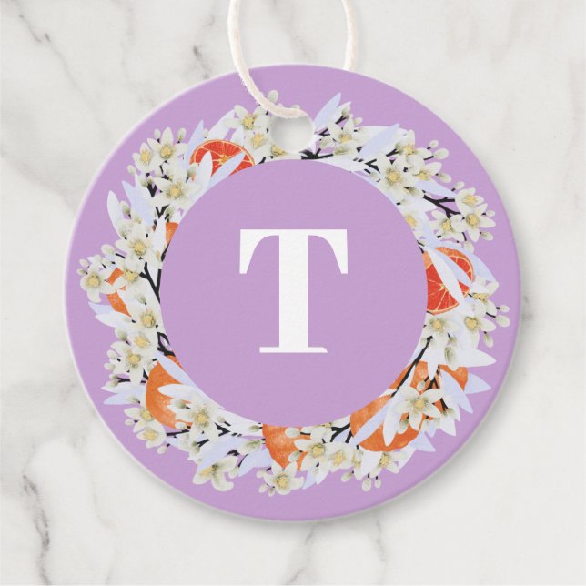 Mandarine Zitrusfrüchte blühende Branchen Wreath F Geschenkanhänger (Vorderseite)