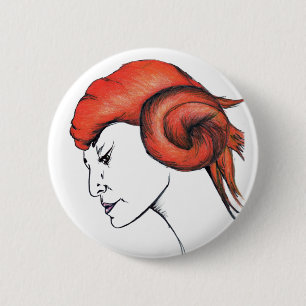 Mandarinen-Orange-Haarmädchen Original Kunstporträ Button