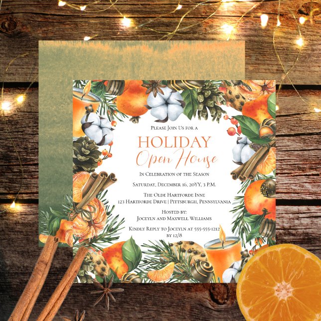 Mandarinen und Pinienhaine Einladung (Tangerines and Pine Christmas Holiday Open House Invitation)