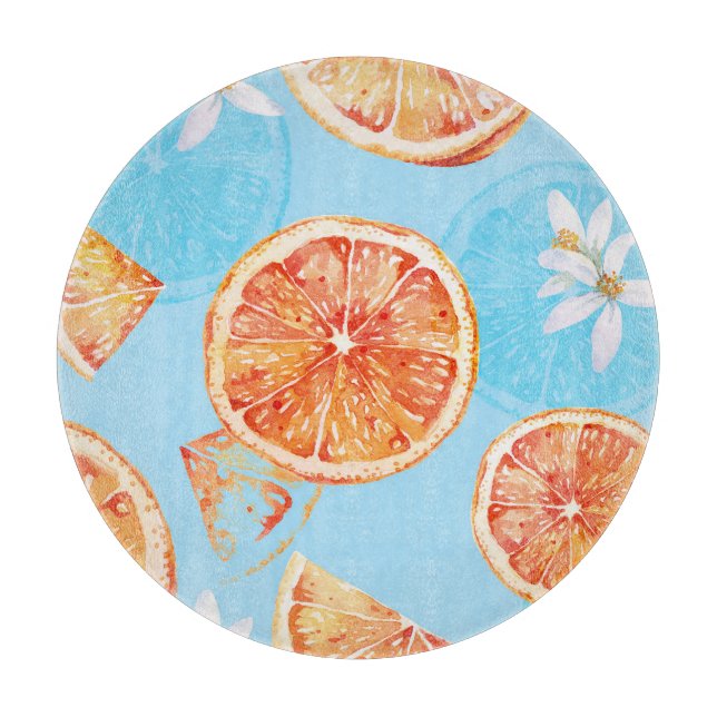 Mandarinen Wasserfarbe: Blue Luxurious Stoff Schneidebrett (Vorderseite)