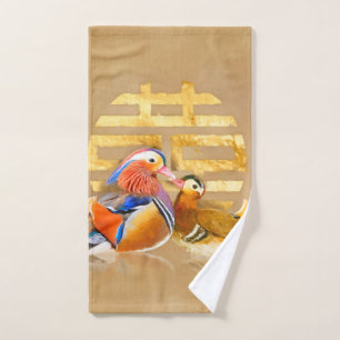 Mandarinenducks und Doppelglückssymbol Badhandtuch Set