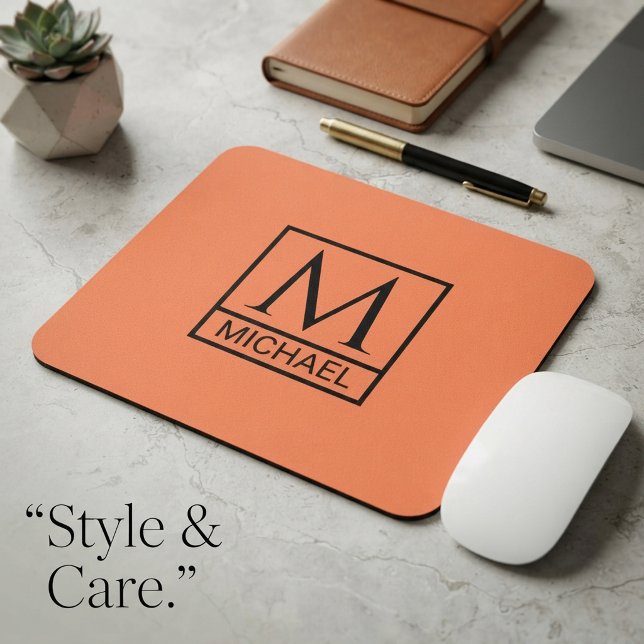 Mandarinenorange-Mauspad mit Initiale & Name Mousepad (Mandarin Orange Mouse Pad with Initial & Name)