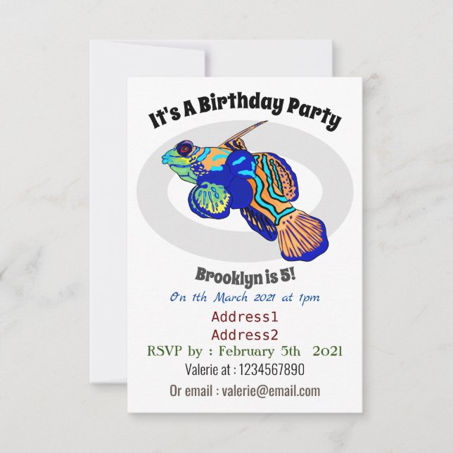 Mandarinfish Cartoon Illustration Einladung (Vorderseite)