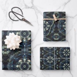 Mandela Blue Black Floral Illustration Geschenkpapier Set
