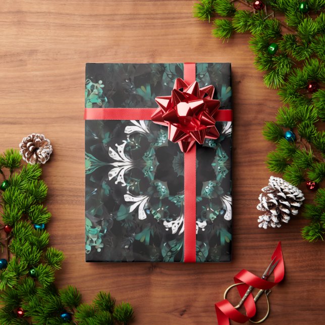 Mandela Blue Black Green Floral Illustration Geschenkpapier (Feiertagsgeschenk)