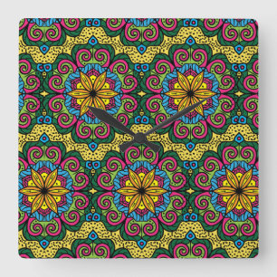 Mandela Design Quadratische Wanduhr