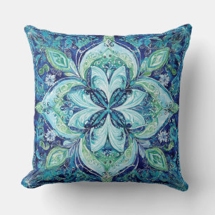 Mandela Navy Blau Smaragdgrün Boho-Muster Kissen