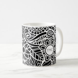 Mandela Tropical Floral INITIALS Schwarz-weißer Sp Kaffeetasse