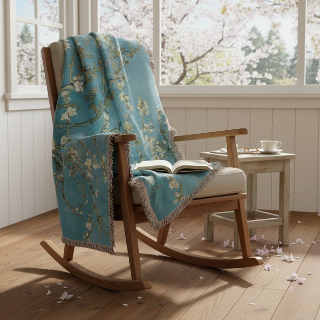 Mandelblüten-Blumen-Boho-Blau Klassische Kunst Decke (Von Creator hochgeladen)