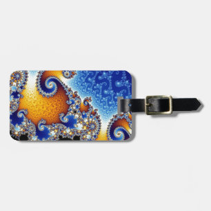 Mandelbrot blaues doppeltes gewundenes Fraktal Gepäckanhänger