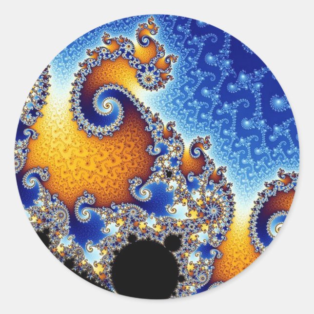 Mandelbrot Blue Double Spiral Fraktal Runder Aufkleber (Vorderseite)