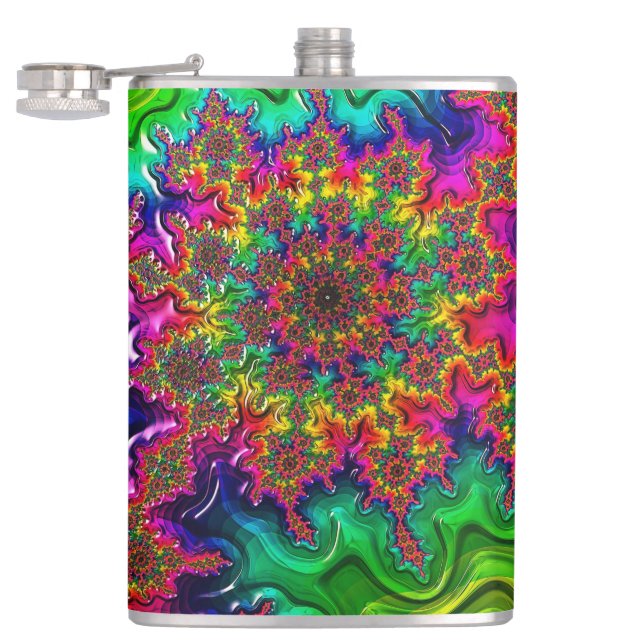 Mandelbrot Color Explosion Hip Flask Flachmann (Geöffnet)