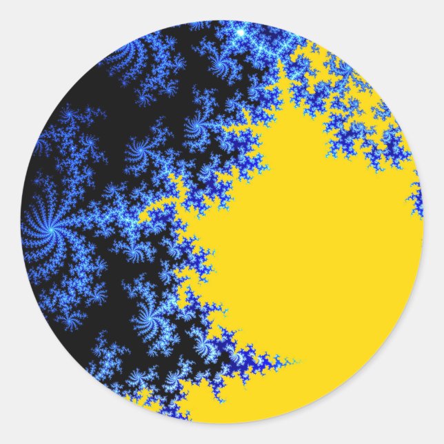 Mandelbrot Fraktal Gold Blue Two Runder Aufkleber (Vorderseite)