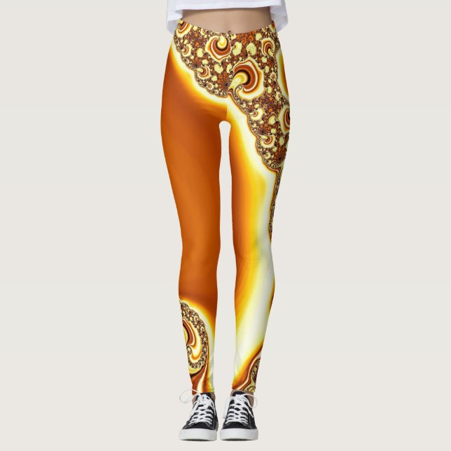 Mandelbrot Fraktal Orange Leggings (Vorderseite)