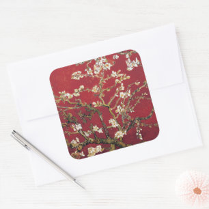Mandelnblüten Rot Vincent van Gogh Kunstmalerei Quadratischer Aufkleber