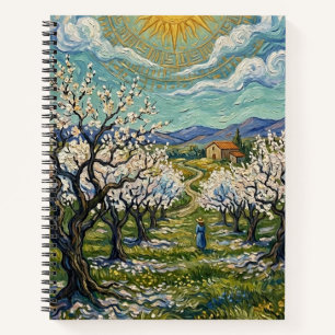 Mandelplantage im Stil von Van Gogh, sonnendurchfl Notizbuch
