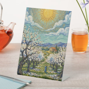 Mandelplantage im Stil von Van Gogh sonnige Blüten Sockelschild