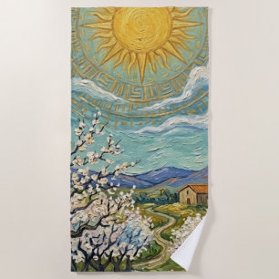 Mandelplantage im Stil von Van Gogh sonnige Blüten Strandtuch