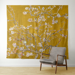 Mandelzweige in Blüte (Gold) Van Gogh Wandteppich
