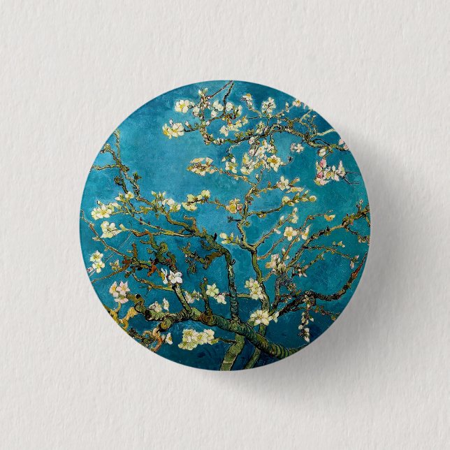 Mandelzweige in Blüte Runde Pinback Button (Vorderseite)