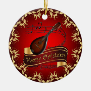 Mandolin 01~ Musical Scroll ~ Frohe Weihnachten ~ Keramik Ornament
