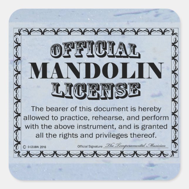 Mandolin License Square Sticker (Vorderseite)