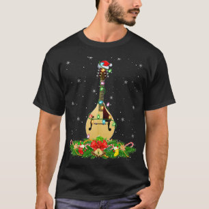 Mandolin Lover Music Lighting Xmas Santa Man T-Shirt