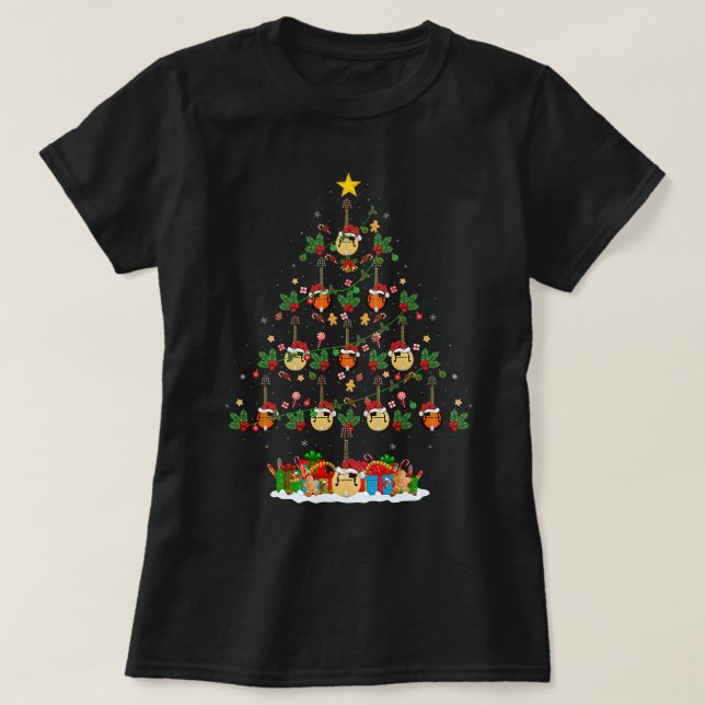 Mandolin Lover Xmas Tree Lights Funny Santa Mandol T-Shirt (Design vorne)