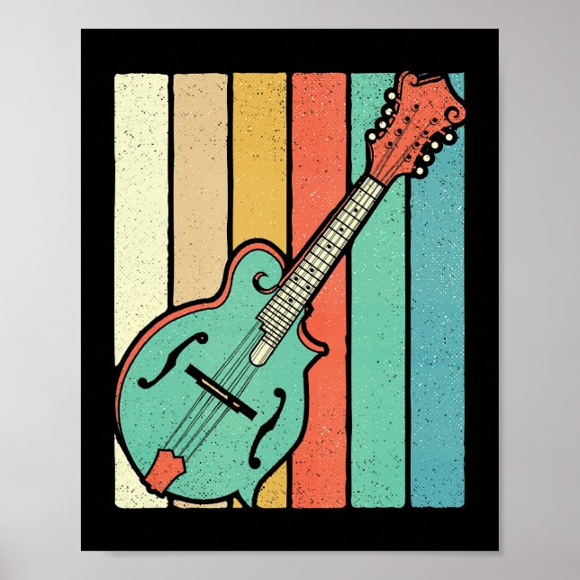 Mandolin Player Funky Retro Bluegrass Mandolin Mus Poster (Vorne)