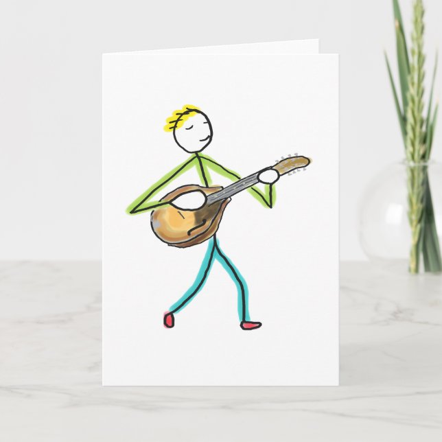Mandolin Playing Stickman Karte (Vorderseite)
