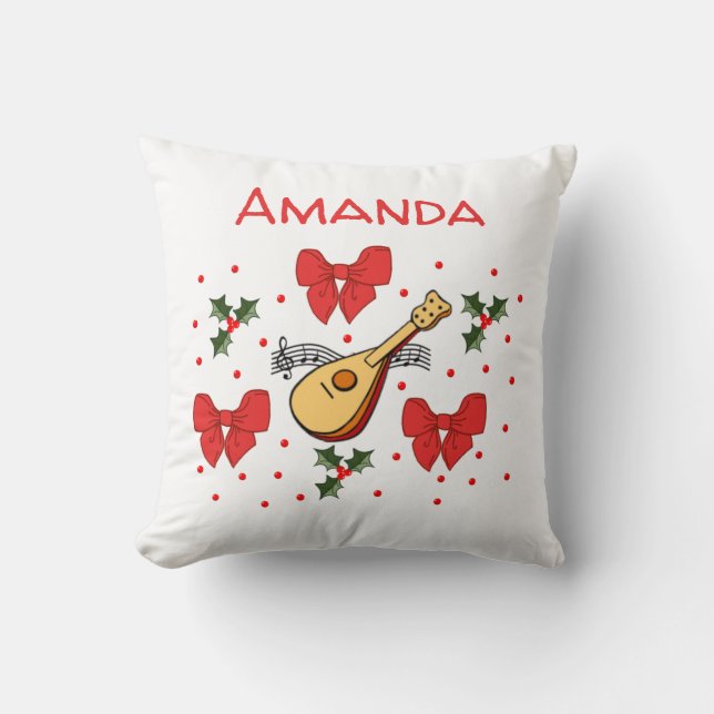 Mandolin Red Bows Holly Blätter Muster anpassen Kissen (Vorderseite)