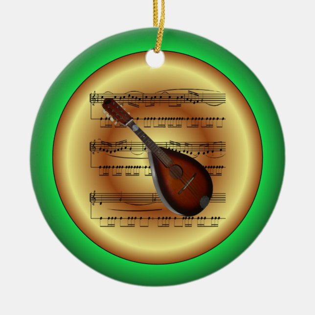 Mandolin~Sheet Music~Red/Green/Gold~Christmas~ Keramik Ornament (Vorne)