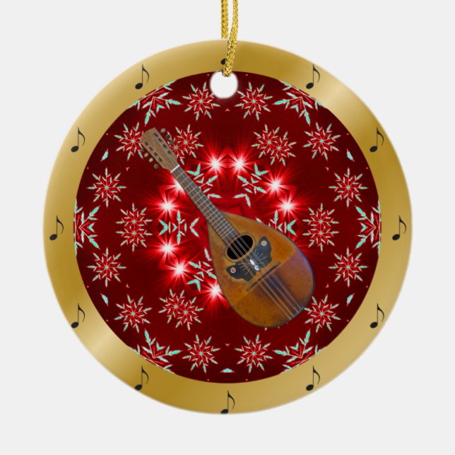Mandolin ~ Silber ~ Red~ Gold ~ Weihnachten ~ Keramik Ornament (Vorne)