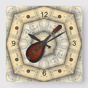 Mandolin ~ Strange Musical Design ~ Unique ~ Quadratische Wanduhr