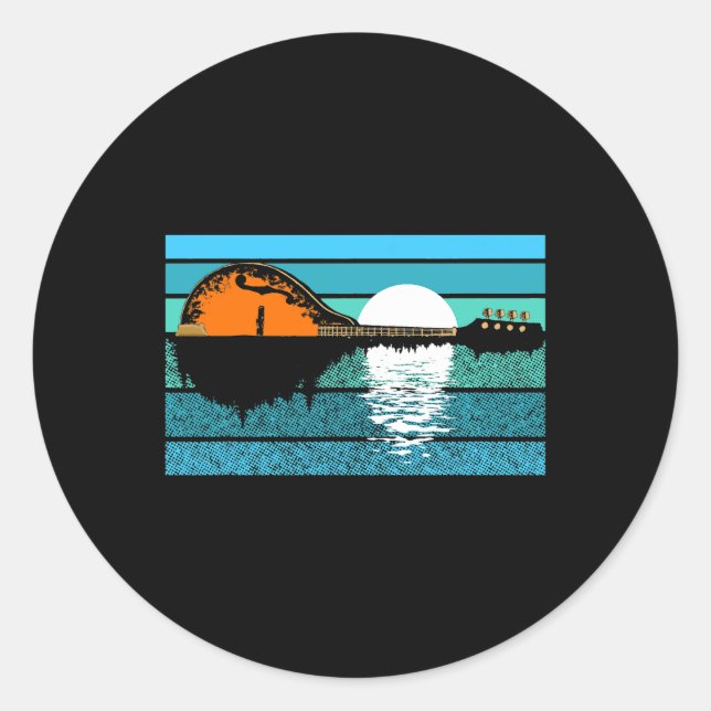Mandolin Trees Moon Night Reflection 80er Retro Bl Runder Aufkleber (Vorderseite)