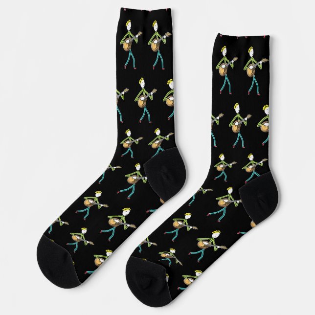 Mandoline spielender Stockmann Socken (Linkes Detail)