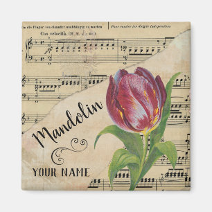 Mandoline Tulpe Vintage Notenblätter Anpassbar Magnet