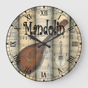 Mandoline ~ Vintage Noten ~ Unique ~ Große Wanduhr