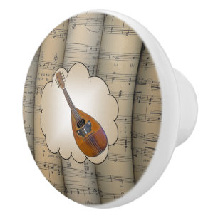 Mandoline ~ Wolke ~ rollte Notenen-Hintergrund ~ Keramikknauf