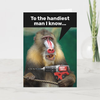 Mandrill Monkey with a Drill - Handy Man Birthday Karte