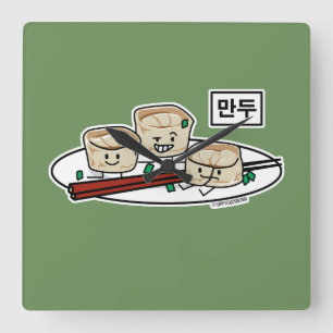 Mandu koreanisches Mehlkloß-dim sumfrühstück Quadratische Wanduhr