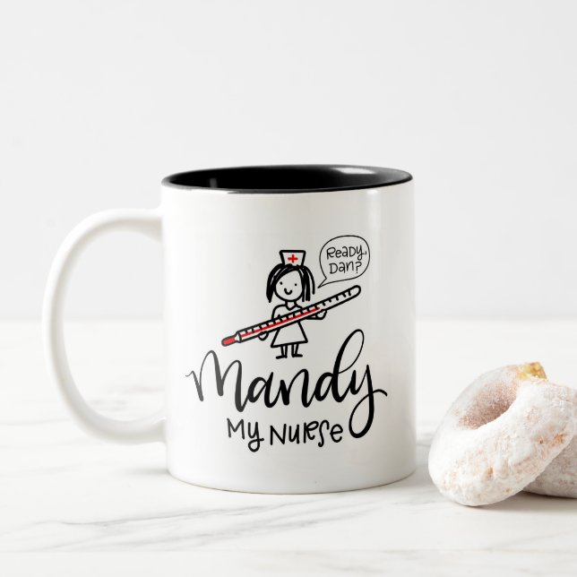 Mandy My Nurse - Custom Zweifarbige Tasse (Mit Donut)
